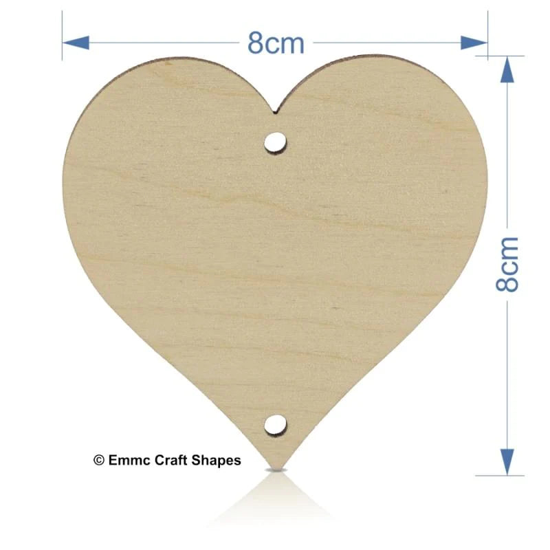plywood Heart - 8 cm with hanging holes top and bottom