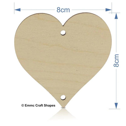 plywood Heart - 8 cm with hanging holes top and bottom