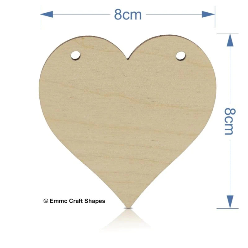 plywood Heart - 8 cm with bunting style hanging holes