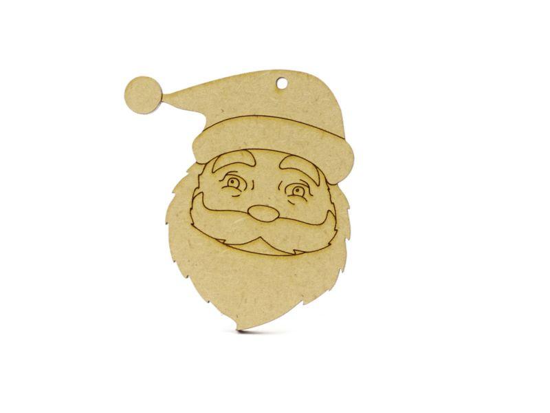 3 mm MDF Father Christmas Face with etched detail - 8 cm with hanging hole