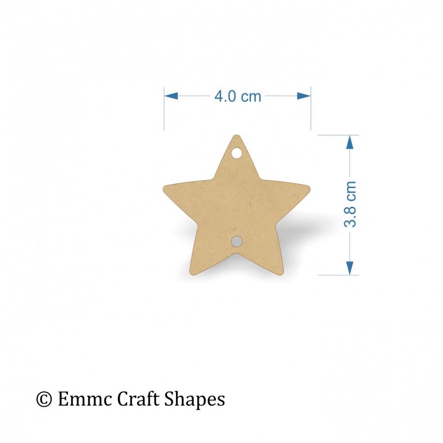 3mm MDF Star Shape Blank - 4cm with hanging hole top and bottom