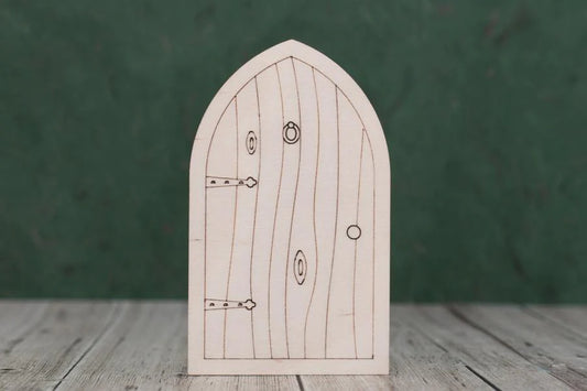 plywood Fairy Door with etched detail.