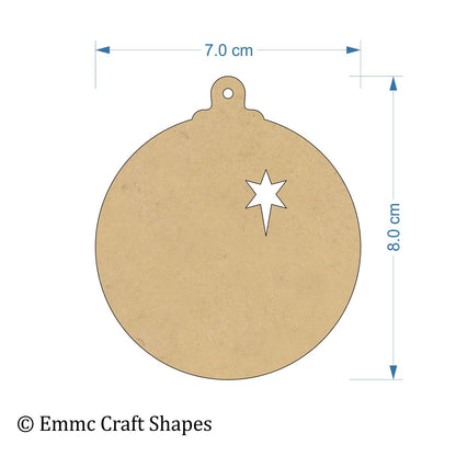 3 mm MDF bauble cut outs with hanging hole and star cut out - 8 cm
